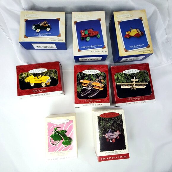 VTG Hallmark Keepsake Ornaments Lot Of 8 Vintage Die Cast Vehicles & Airplanes - Picture 7 of 8